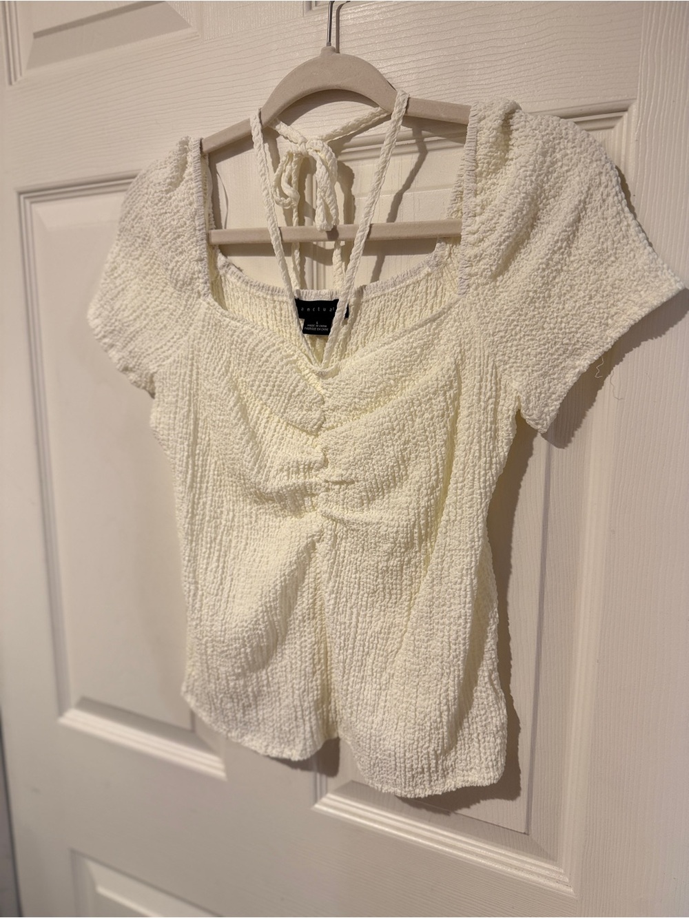Sanctuary White Textured Ruched Top Size Large NWOT Cottagecore Boho - Picture 5 of 7